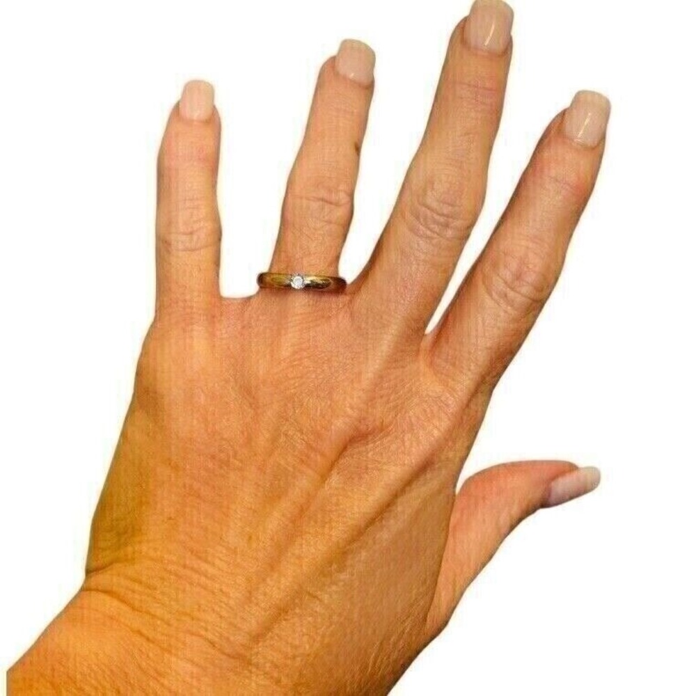 14k Silver Ring over steel CZ Stone 316L Steel Band Minimalist Stacking Ring‎ - Picture 10 of 10